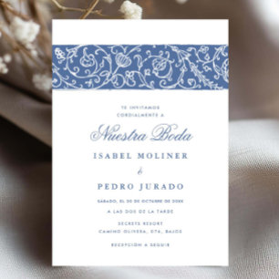 Convites Luxo Floral Azul Nossa Boda Casamento Espanhol