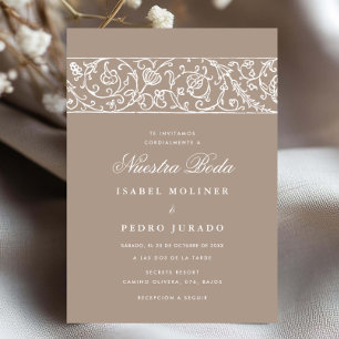 Convites Luxo Floral Bege e Branco Nuestra Boda Casamento