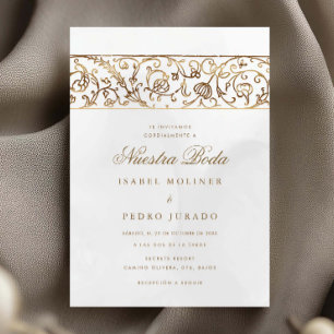 Convites Luxo Floral Dourado & Creme Nossa Noiva Casamento