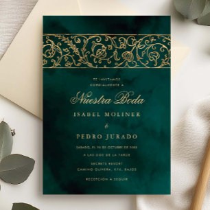 Convites Luxo Floral Dourado & Verde Nossa Noiva Casamento