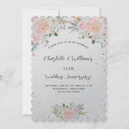 Convites Luxo floral rosa prateado de aniversário de casame