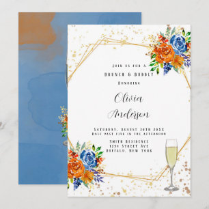 Convites Luxo Glitter Blue Orange Floral Brunand Bubble