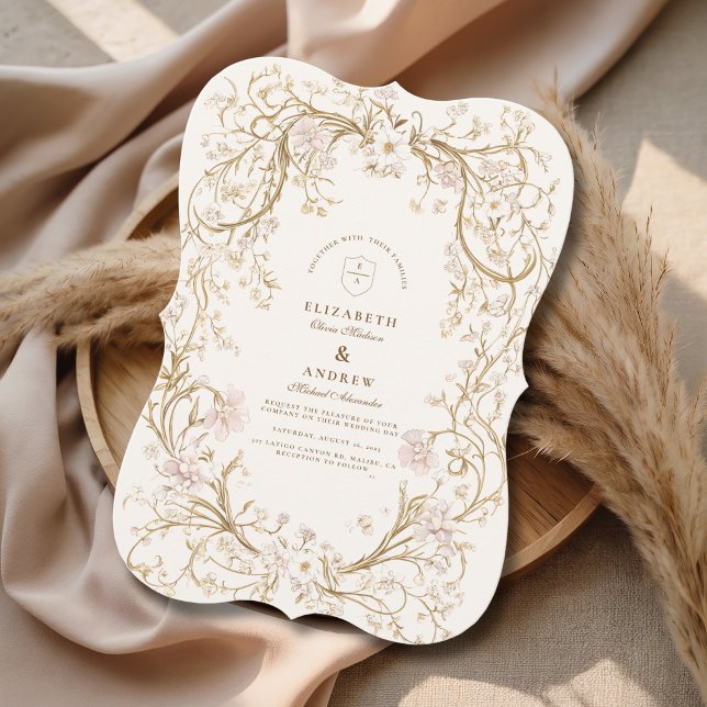 Convites Luxo Gold Botânico Clássico Casamento (Criador carregado)