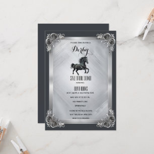 Convites Luxo Gótico Preto Cavalo e Prata Kentucky Derby