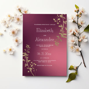 Convites Luxo gradiente floral burgundy dourado Casamento