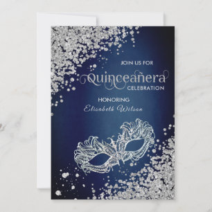 Convites luxo mascarada de diamante azul de Quinceañera