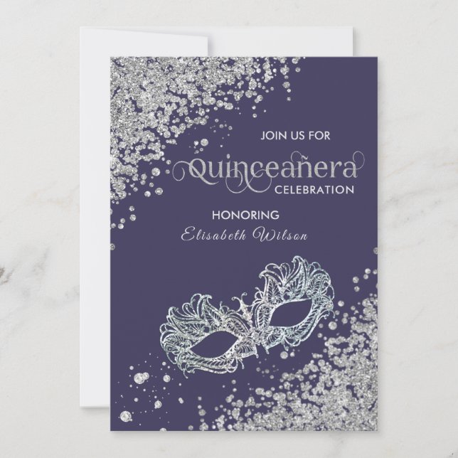 Convites luxo mascarada de diamantes Violência de Quinceañe (Frente)