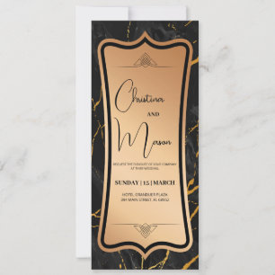 Convites Luxo Metálico   Mármore Dourado Preto