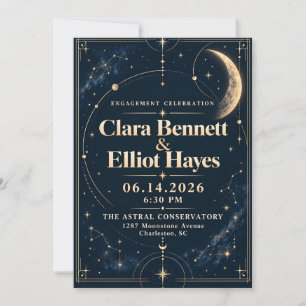Convites Luxo Navy Ouro Celestial Lua Estrelas Envolvimento