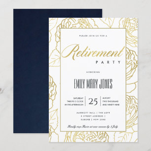 CONVITES LUXO NAVY OURO ELEGANTE ROSA FLORAL APOSENTADORIA