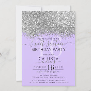 Convites Luxo Prata Roxo Brilho Confete Doce 16