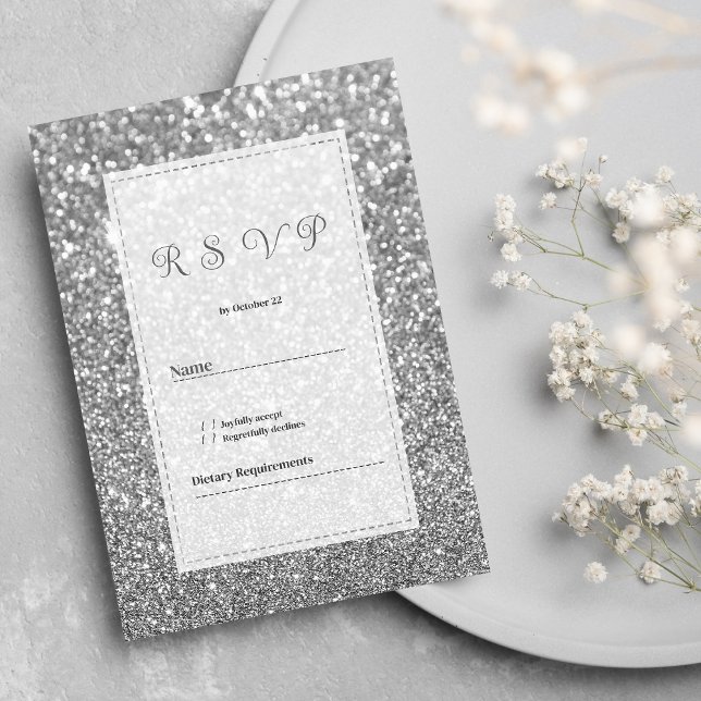 Convites Luxo prateado brilhante glitter glam RSVP  (Luxury silver sparkly glitter glam RSVP)