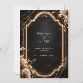 Convites Luxo Preto Dourado Floral Neon Elegância Nupcial