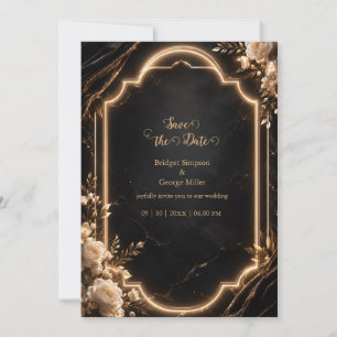 Convites Luxo Preto Dourado Floral Neon Elegância Nupcial