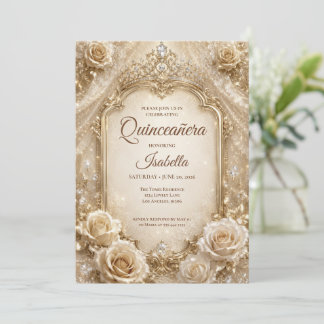 Convites Luxo Princesa Quinceañera Marfim Dourado