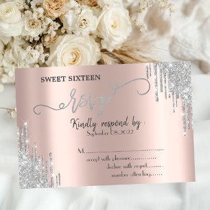 Convites Luxo Responder com Brilho Prateado para Sweet 16 