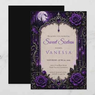 Convites Luxo Rhinestones Roxo Brilho sweet 16