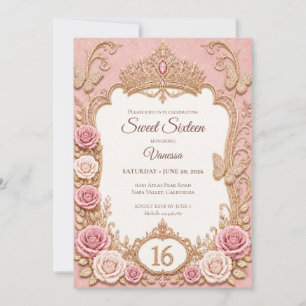 Convites Luxo Rosa Bege Dourado Princesa Doce 16