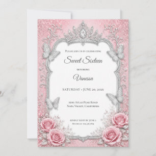 Convites Luxo Rosa Bege Prata Princesa Doce 16