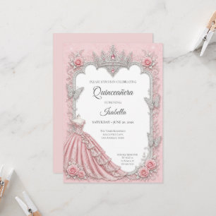 Convites Luxo Rosa Bege Prata Princesa Quinceañera