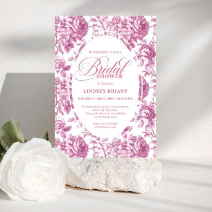 Convites Luxo Rosa Dourado Toile Rosas Floral Chá de Noiva