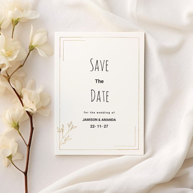 Convites Luxo Save The Date floral geométrico em ouro branc (Luxury white gold geometric floral Save The Date )