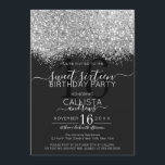 Convites Luxo Silver Black Glitter Confetti Sweet 16<br><div class="desc">O elegante, glamouroso e moderno convite de aniversário de dezesseis anos é perfeito para a jovem adolescente contemporânea e na moda. Ele apresenta um falso bloco colorido de configuração cintilante prateado brilhante impresso em cima de um simples fundo preto com um grande número "16" em um tom dourado cor-de-rosa correspondente....</div>