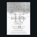 Convites Luxo Silver White Glitter Confetti Sweet 16<br><div class="desc">O elegante, glamouroso e moderno convite de aniversário de dezesseis anos é perfeito para a jovem adolescente contemporânea e na moda. Ele apresenta um falso bloco colorido de configuração cintilante prateado brilhante impresso em cima de um simples fundo branco com um grande número "16" em um tom dourado cor-de-rosa correspondente....</div>