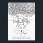 Convites Luxo Silver White Glitter Confetti Sweet 16<br><div class="desc">O elegante, glamouroso e moderno convite de aniversário de dezesseis anos é perfeito para a jovem adolescente contemporânea e na moda. Ele apresenta um falso bloco colorido de configuração cintilante prateado brilhante impresso em cima de um simples fundo branco com um grande número "16" em um tom dourado cor-de-rosa correspondente....</div>