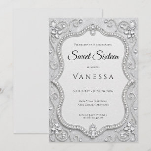 Convites Luxo Sweet 16 Brilho Cristais de Prata