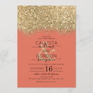 Convites Luxo Terracota Dourado Brilho Confete Casamento