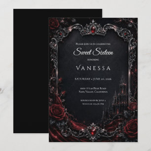Convites Luxo Vermelho Escuro Gótico Sweet 16