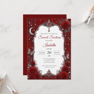 Convites Luxo Vermelho Prata Princesa Doce 16