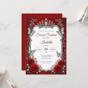 Convites Luxo Vermelho Prata Princesa Doce 16