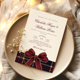 Convites Luxo xadrez Bow Burgundy Inverno Casamento