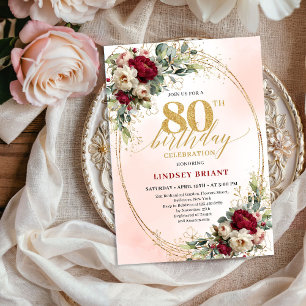 Convites Luxuoso Aniversário de 80 anos Floral Boêmio Borgo