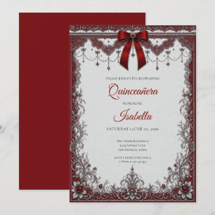Convites Luxuoso Arco de Prata Vermelho Quinceañera
