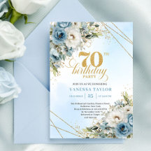 Luxuoso boêmio flores azuis douradas 70º aniversár