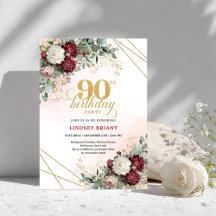 Luxuoso Boho Floral Verde Burgundy 90º Aniversário