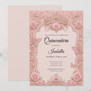 Convites Luxuoso Borboletas Rosa Floral Quinceañera