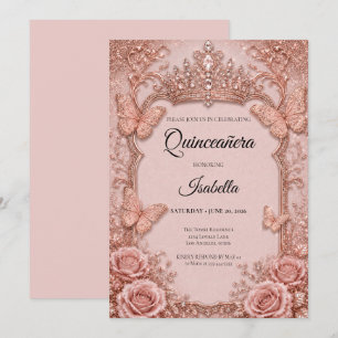 Convites Luxuoso Borboletas Rosa Floral Quinceañera