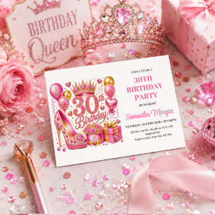 Convites Luxuoso Brilho Dourado Rosa Celebração de Trinta A