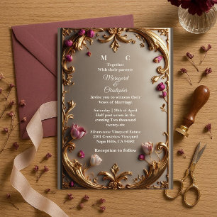 Convites Luxuoso Casamento Barroco em Ouro com Tulipa Amare