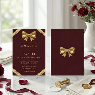 Convites Luxuoso Casamento Burgundy Intenso e Arco Dourado