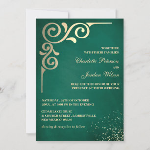 Convites Luxuoso Casamento Verde Esmeralda e Dourado