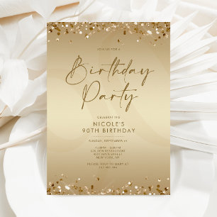 Convites Luxuoso Champagne Dourado Aniversário de 90 anos