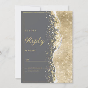 Convites Luxuoso cinza dourado brilho sofisticado RSVP 