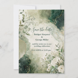 Convites Luxuoso Colagem Floral de Casamento Esmeralda Sage
