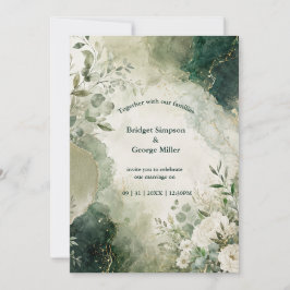 Convites Luxuoso Colagem Floral de Casamento Esmeralda Sage