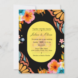 Convites Luxuoso Conjunto de Casamento Floral Preto e Doura